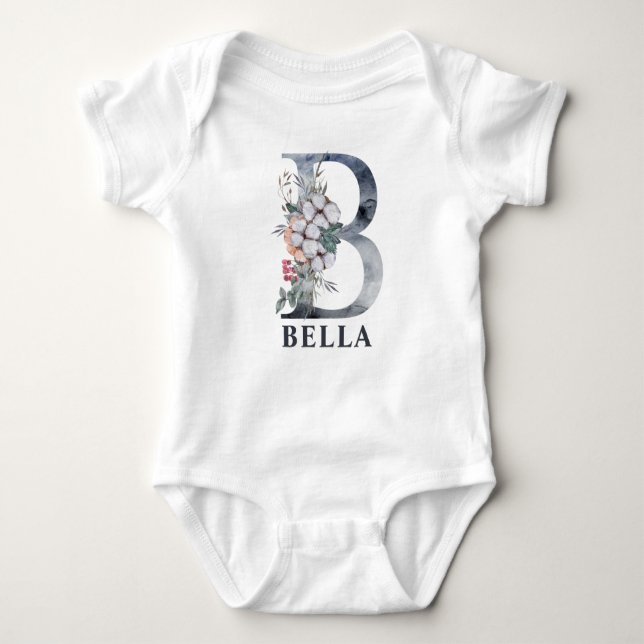 PERSONLIG BLOMMIGT FLICKA NAMN BABY B T SHIRT (Framsida)