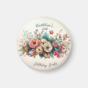 Personlig Blommigt Födelsedagsfest Magnet