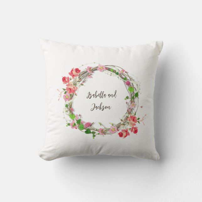 personlig blommigt för nyligen utlyst par namn ele kudde (Framsida)