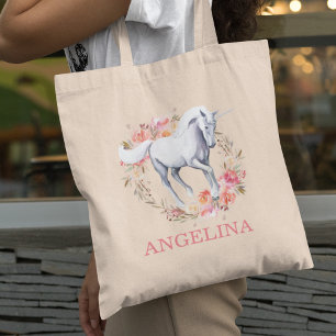 Personlig Blommigt för vattenfärg - Unicorn Tygkasse