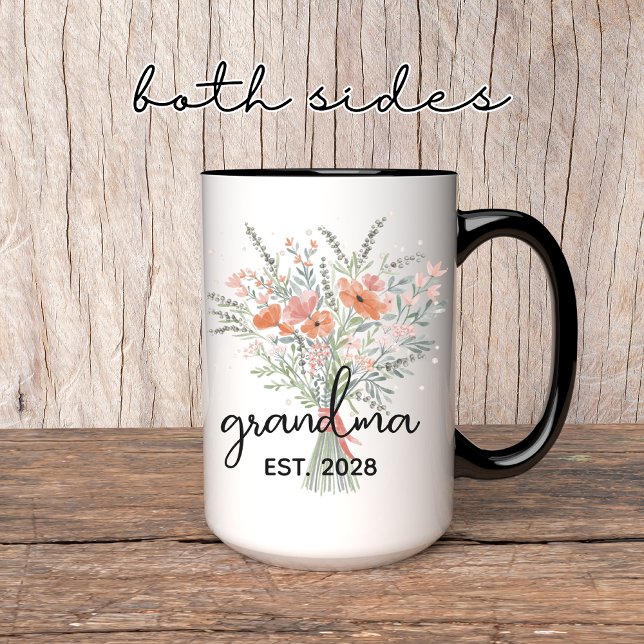 Personlig Blommigt Grandma Mugg, Mor Dag Gift Mugg (floral grandma mug, new grandma mug, grandmother coffee cup, mothers day mug, botanical grandma mug)
