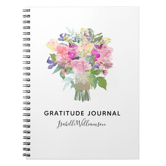 Personlig Blommigt Gratitude Journal Anteckningsbok Med Spiral (Framsidan)