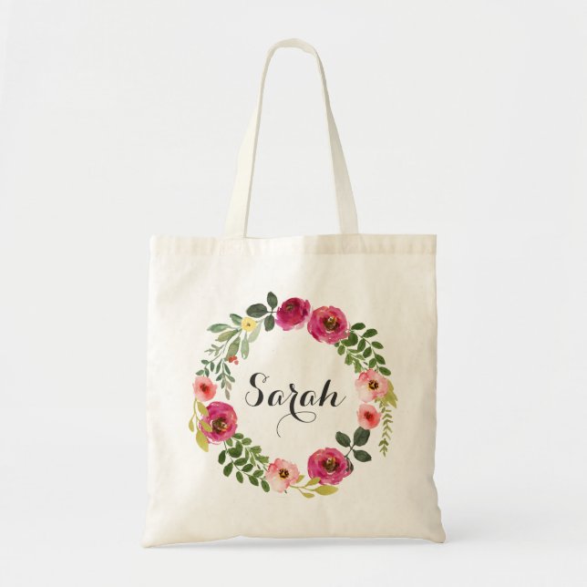 Personlig Blommigt  Greenery Tote Bag Tygkasse (Framsidan)