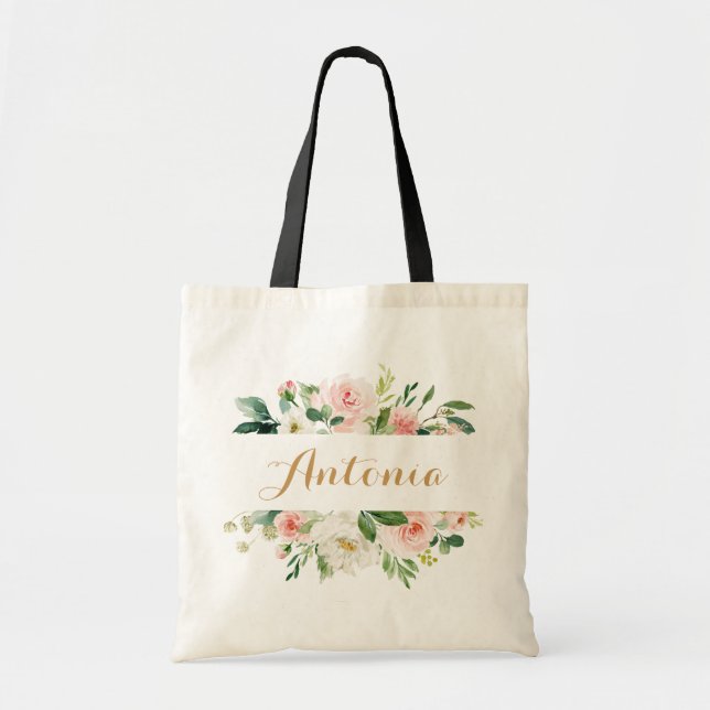 Personlig Blommigt  Greenery Tote Bag Tygkasse (Framsidan)