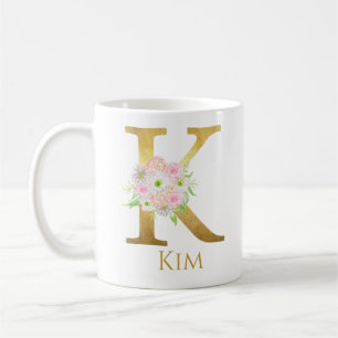Personlig Blommigt Guld Monogram Brev K Anpassning Kaffemugg