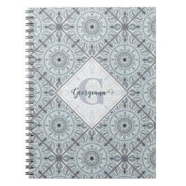 Personlig Blommigt Harmony Grått Mandala Anteckningsbok