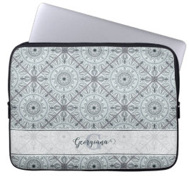 Personlig Blommigt Harmony Grått Mandala Laptop Fodral