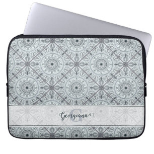 Personlig Blommigt Harmony Grått Mandala Laptop Fodral