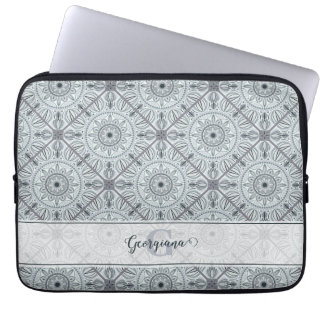 Personlig Blommigt Harmony Grått Mandala Laptop Fodral