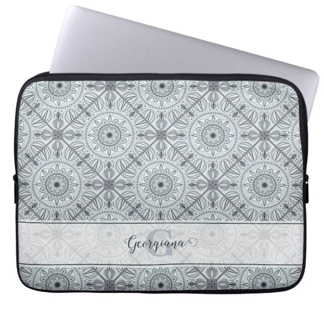 Personlig Blommigt Harmony Grått Mandala Laptop Fodral (Framsidan)