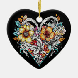 Personlig Blommigt Heart med mentalt meddelande Julgransprydnad Keramik