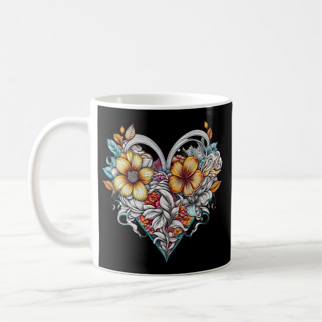 Personlig Blommigt Heart med mentalt meddelande Kaffemugg (Vänster)