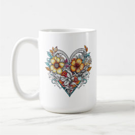 Personlig Blommigt Heart med mentalt meddelande Kaffemugg