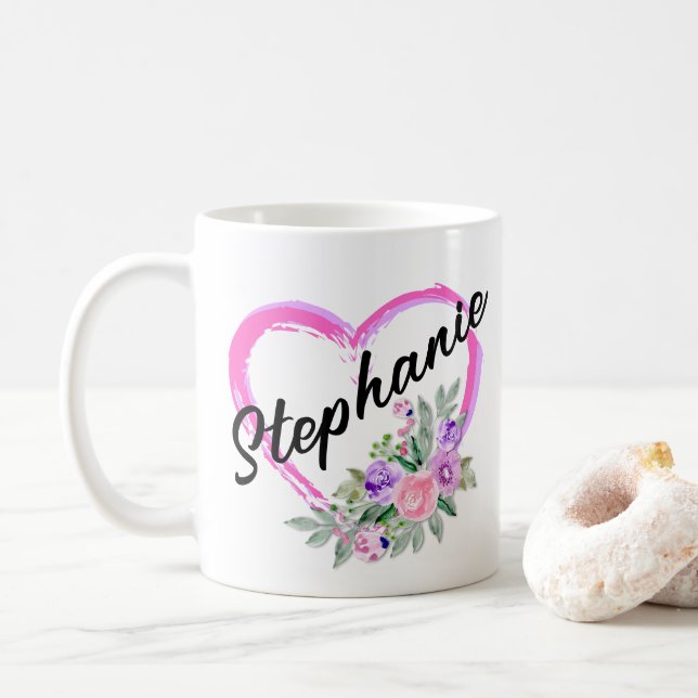 Personlig Blommigt Heart Mugg (Med munk)