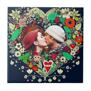 Personlig Blommigt Heart Ram Photo Kakelplatta