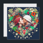 Personlig Blommigt Heart Ram Romantic Gift<br><div class="desc">Söt röd,  mörk blått och beige färgstarka blommor,  viskare folk konst stil blommigt hjärta. Lägg till en bild av dig och din partner i personaliseringsområdet. Söt romantisk julklapp,  Alla hjärtans dag eller en årsdag.</div>