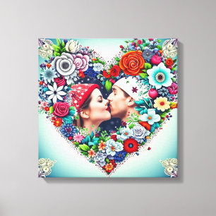 Personlig Blommigt Heart Ram Romantic Gift Canvastryck