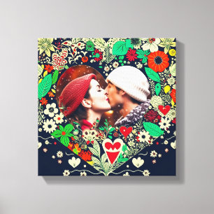 Personlig Blommigt Heart Ram Romantic Gift Canvastryck
