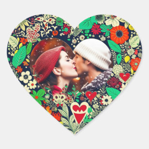 Personlig Blommigt Heart Ram Romantic Gift Hjärtformat Klistermärke