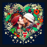 Personlig Blommigt Heart Ram Romantic Gift Poster<br><div class="desc">Söt röd,  mörk blått och beige färgstarka blommor,  viskare folk konst stil blommigt hjärta. Lägg till en bild av dig och din partner i personaliseringsområdet. Söt romantisk julklapp,  Alla hjärtans dag eller en årsdag.</div>