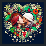Personlig Blommigt Heart Ram Romantic Gift Poster<br><div class="desc">Söt röd,  mörk blått och beige färgstarka blommor,  viskare folk konst stil blommigt hjärta. Lägg till en bild av dig och din partner i personaliseringsområdet. Söt romantisk julklapp,  Alla hjärtans dag eller en årsdag.</div>