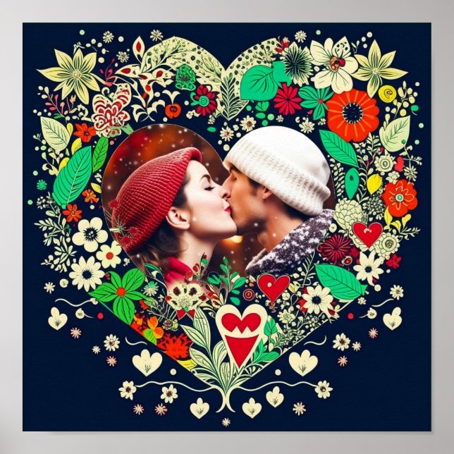 Personlig Blommigt Heart Ram Romantic Gift Poster (Framsidan)