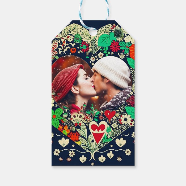 Personlig Blommigt Heart Ram Romantic Gift Presentetikett (Framsidan)