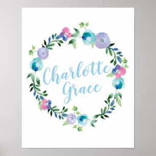 Personlig Blommigt krans namn poster utskrift