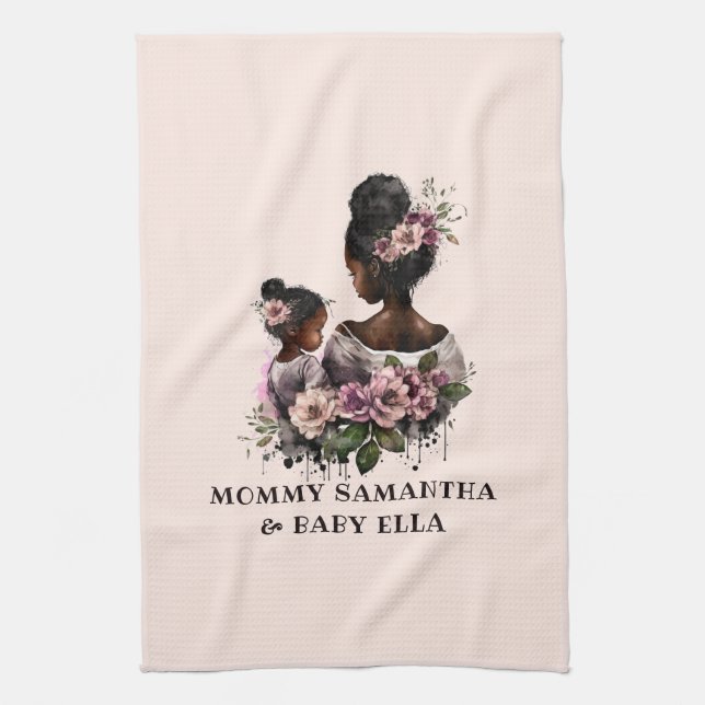 Personlig Blommigt Mamma och Baby (2) Kökshandduk (Vertikal)
