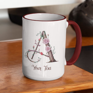 Personlig Blommigt Monogram A med Ro & Bark Mugg