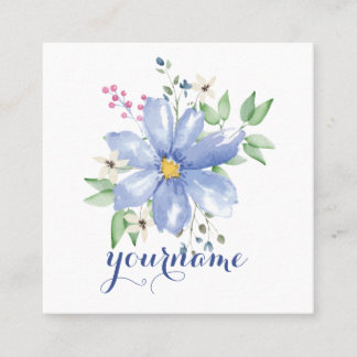 Personlig Blommigt Monogram Blue Wildblommor Fyrkantigt Visitkort