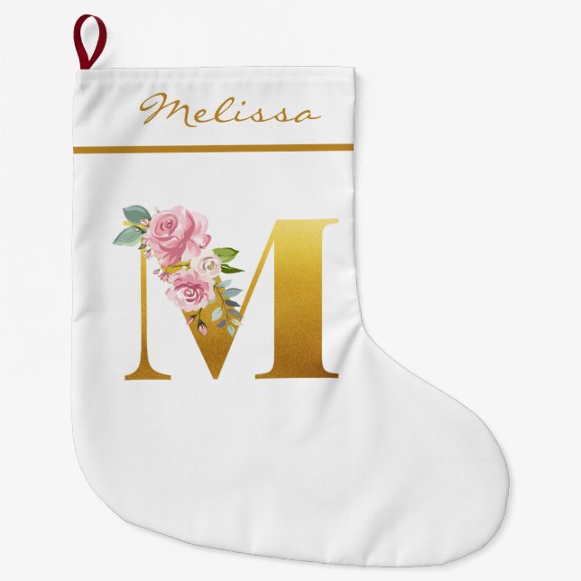 Personlig Blommigt Monogram Brev M Botanical Stor Julstrumpa (Framsidan)