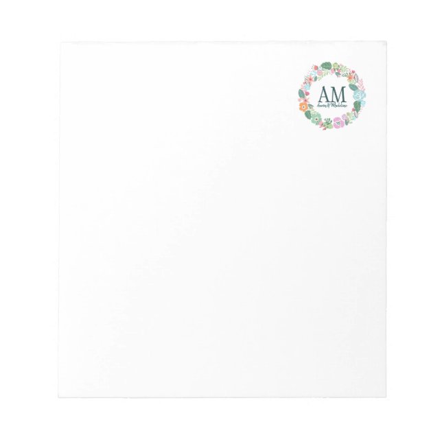 Personlig Blommigt Monogram Cheery Flowers Anteckningsblock (Framsida)