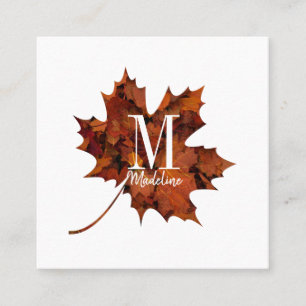 Personlig Blommigt Monogram Fall Maple Löv Fyrkantigt Visitkort