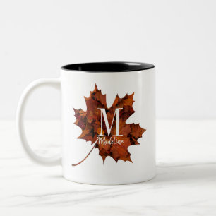 Personlig Blommigt Monogram Fall Maple Löv Två-Tonad Mugg