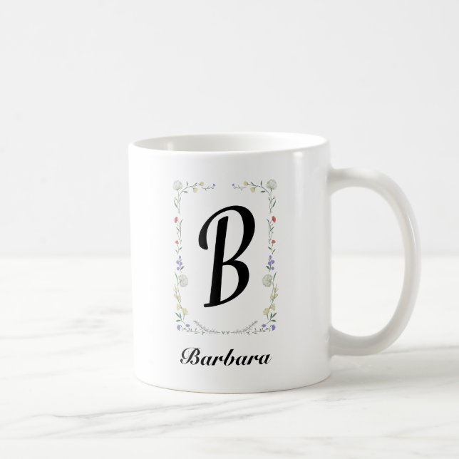 Personlig Blommigt Monogram för flickor Kaffemugg (Höger)