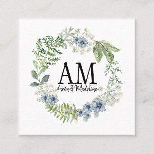 Personlig Blommigt Monogram Forest Flowers Fyrkantigt Visitkort
