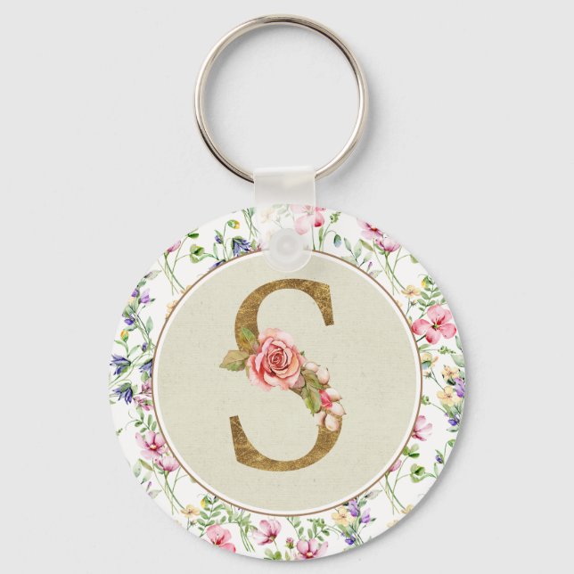 Personlig Blommigt Monogram, från A till Z Nyckelring (Framsida)