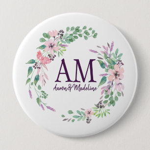 Personlig Blommigt Monogram Fresh Vår Foliage Knapp