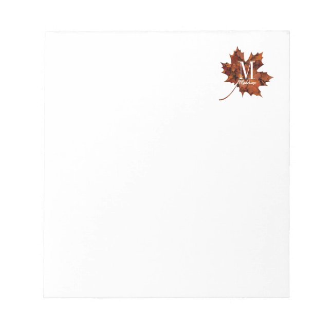 Personlig Blommigt Monogram höstmask Löv Anteckningsblock (Framsida)