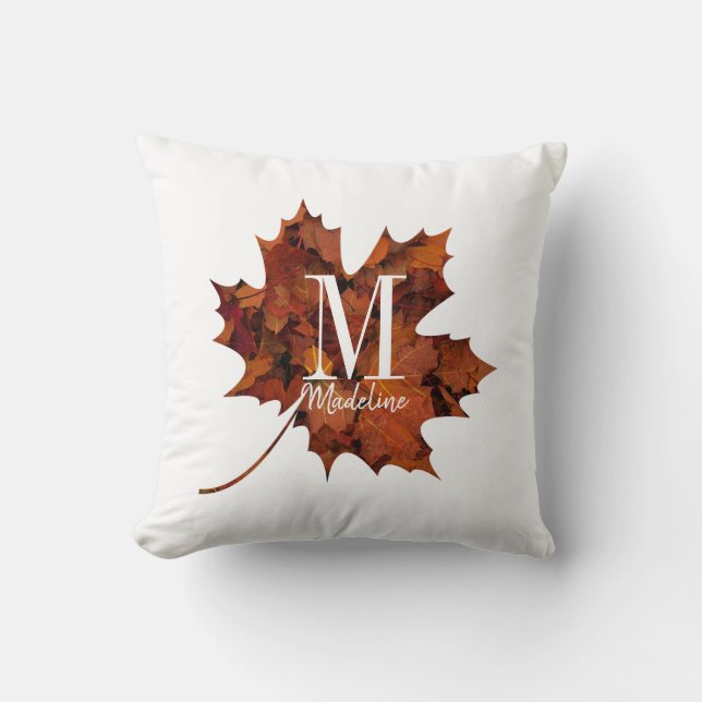 Personlig Blommigt Monogram höstmask Löv Kudde (Framsida)