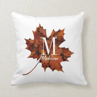 Personlig Blommigt Monogram höstmask Löv Kudde