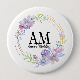 Personlig Blommigt Monogram Lilac Bouquet Knapp