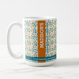Personlig Blommigt Monogram och Namn Kaffemugg