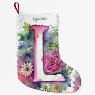 Personlig Blommigt Monogram Ro och Daisy Liten Julstrumpa