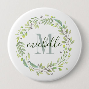 Personlig Blommigt Monogram Soft Summer Foliage Knapp