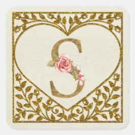 Personlig Blommigt Monogram Sticker Fyrkantigt Klistermärke