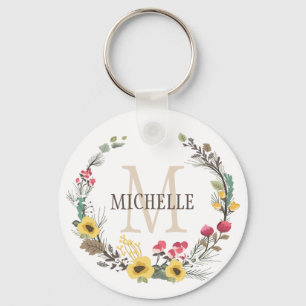 Personlig Blommigt Monogram Woodland Blommars Nyckelring