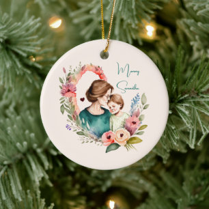 Personlig Blommigt Mor och dotterson Julgransprydnad Keramik