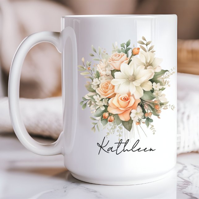Personlig Blommigt Mugg,  för kvinnor och Mammor Mugg ( personalized name mug, flowers mug, birthday gift for women, Mother’s Day gift, mom mug, bridesmaid)